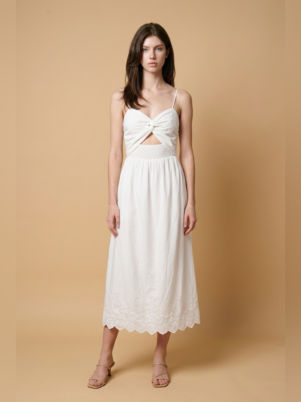LoveShackFancy White Midi Dress with Bow Front. Sz S (US2-4)